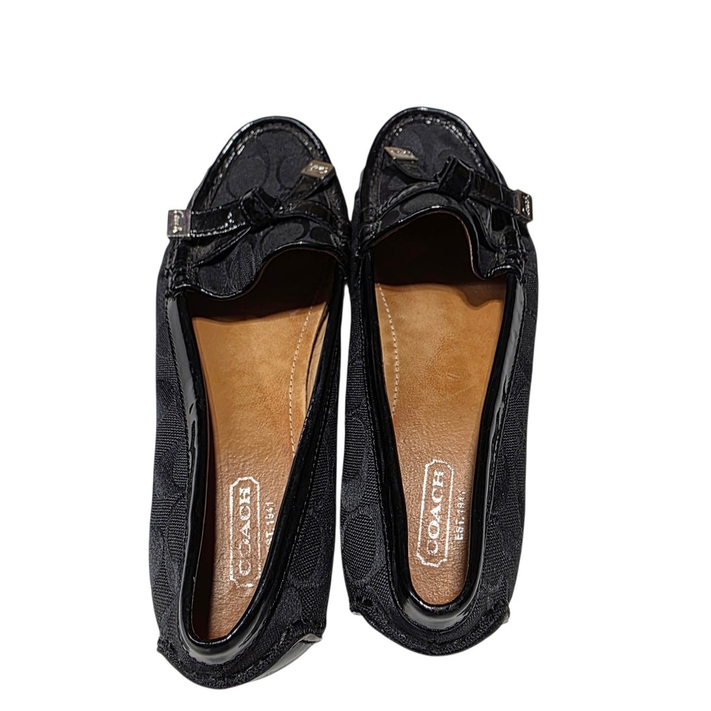 Coach Frida Loafers Womens 7.5B Black Signature Canvas Patent Leather Bow Shoes - Picture 4 of 9